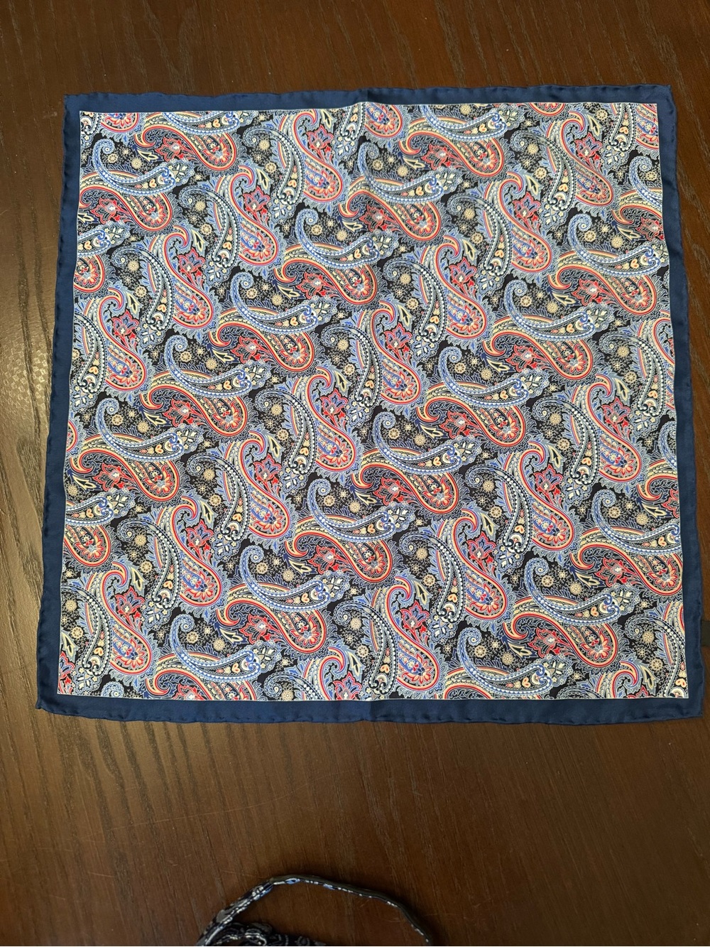 Paisley 100% Silk Pocket Square - Navy, Red, Blue